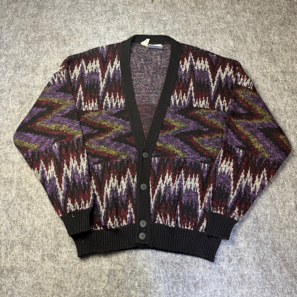 Vintage CAMBIO Italia Cardigan Sweater Abstract Pattern Wool Blend XL